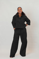 Load image into Gallery viewer, Black Crop Top and Full Wide Trousers
