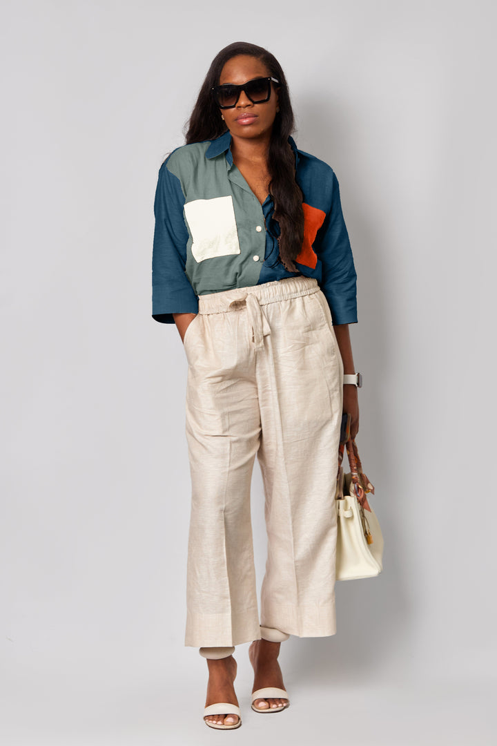 Blue Eccentric Crop Top Set
