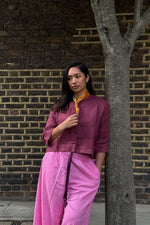 Load image into Gallery viewer, Collarless Crop Top Set (Ruby pink)

