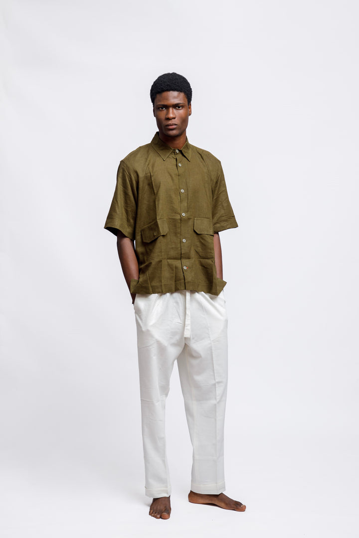 Drop Collar Short Sleeves Shirt