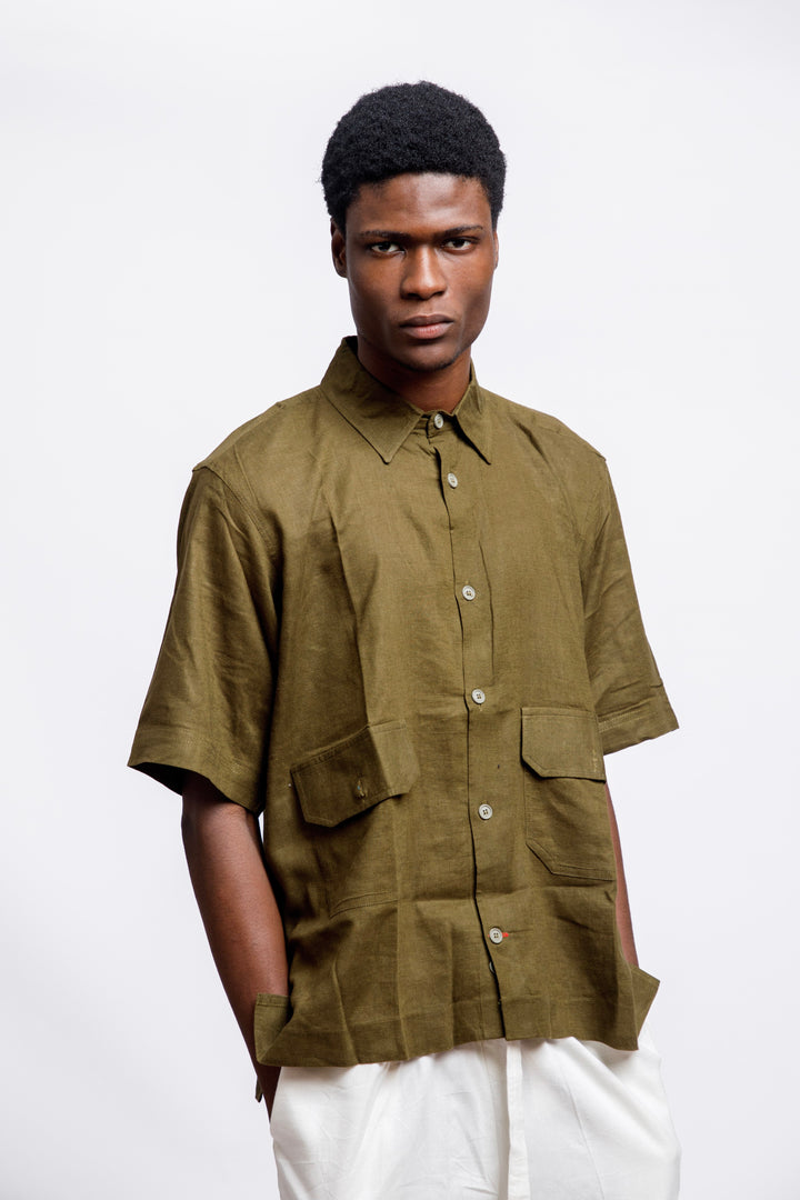 Drop Collar Short Sleeves Shirt