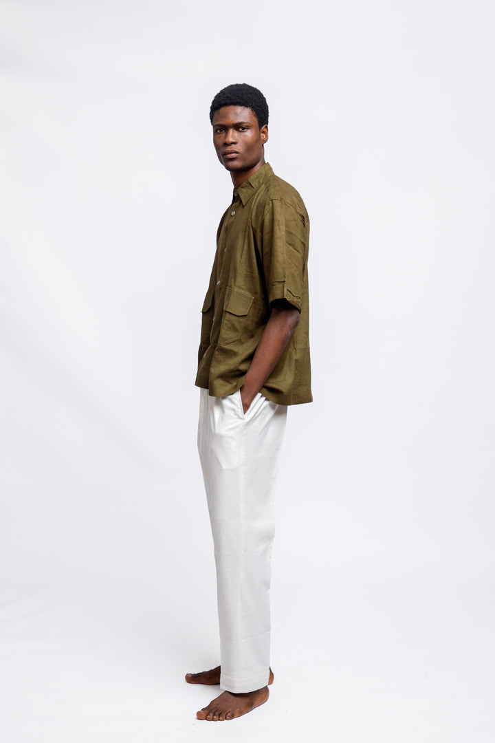 Drop Collar Short Sleeves Shirt