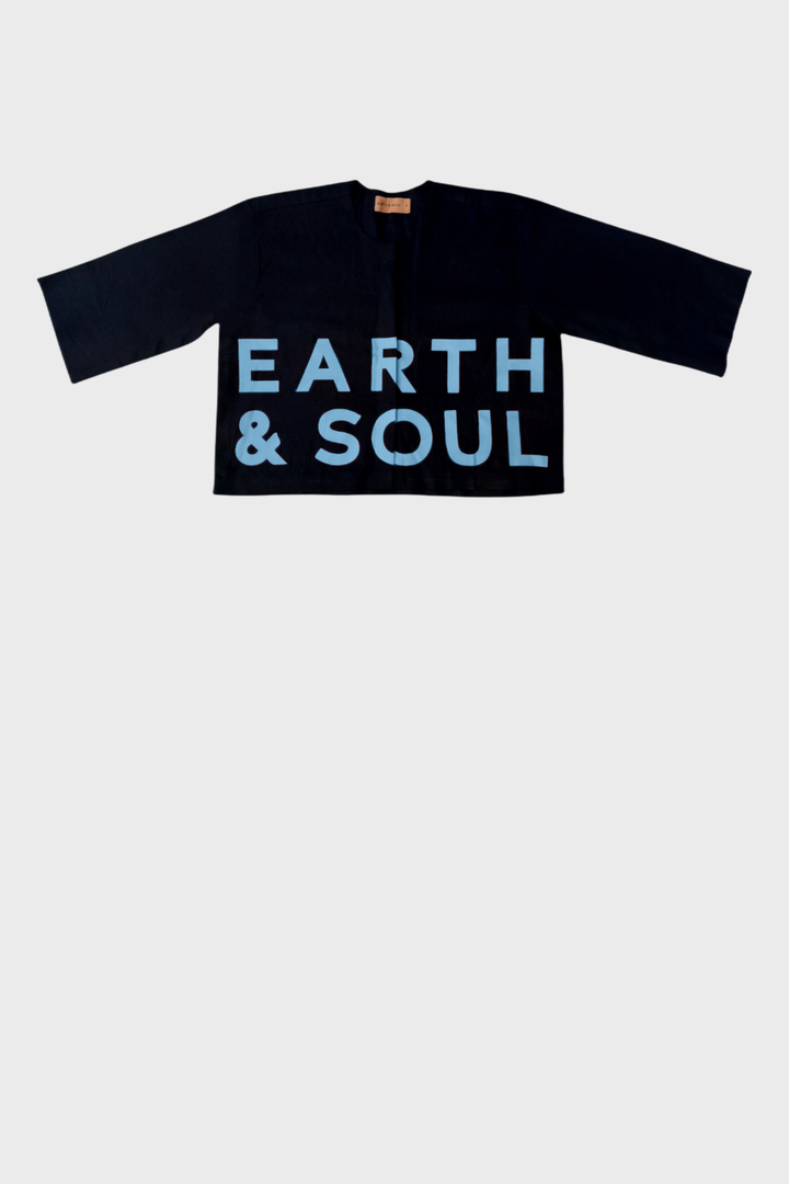 Navy Earth and Soul Collarless Signature Crop Top
