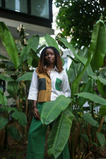 Load image into Gallery viewer, Mustard Eccentric Crop Top &amp; Green Wide Cropped Trousers Set
