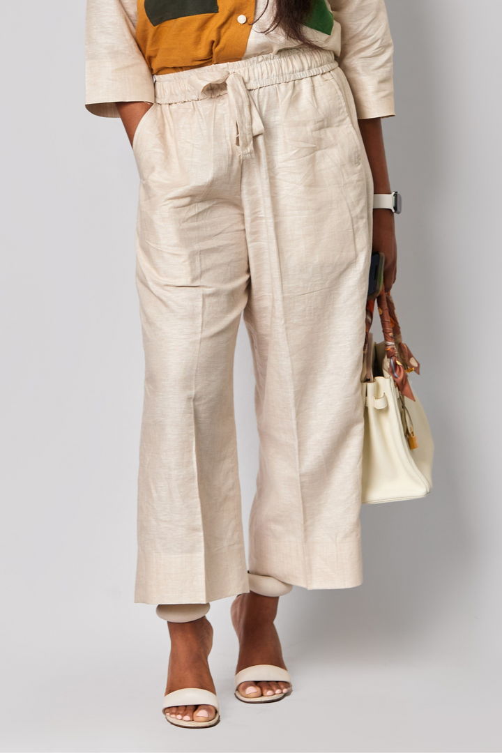 Beige Wide Cropped Trousers&nbsp;