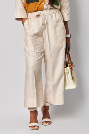 Beige Wide Cropped Trousers 