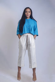 Pleated Crop Top Set with Cropped Pants 