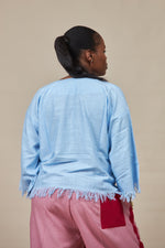 Load image into Gallery viewer, Sky Blue Palm Wine Crop Top back
