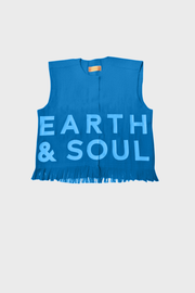 Blue Sleeveless Palm Wine Branded Crop Top