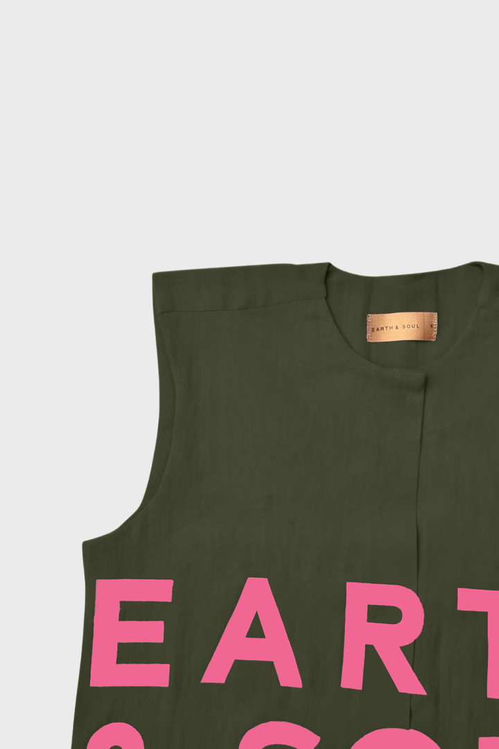 Green Sleeveless Palm Wine Branded Crop Top