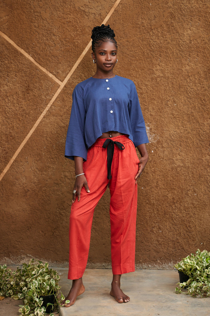 Tunic Crop Top Set metallic blue