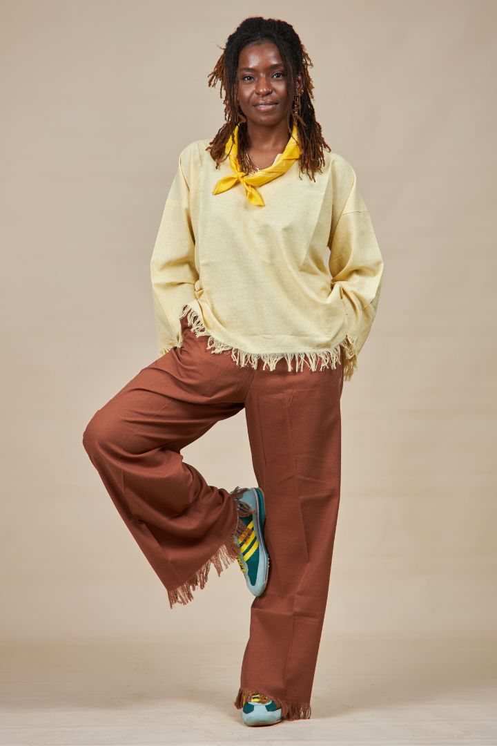 Yellow Freestyle Palm Wine Set with Full Wide Palmwine Trousers